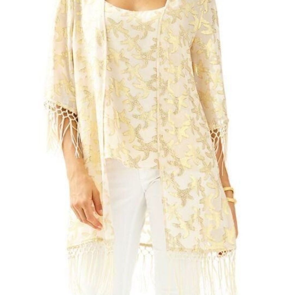 Lilly Pulitzer Noelle Oyster Shell Metallic Kimono